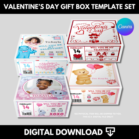 Valentine's Day Gift Box Template Set