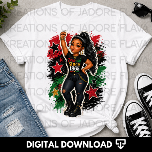 Free-ish Since 1865 Juneteenth PNG | Black Girl Chibi T-Shirt Design | Afrocentric Digital Download