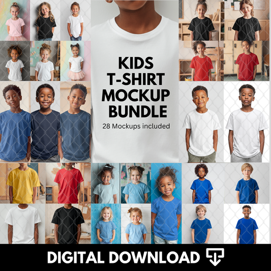 Kids T-shirt Mockup Bundle of 28