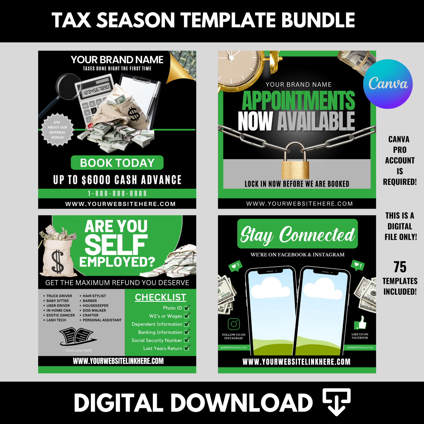 Tax Season Template Bundle 1 (Includes 75 Templates)