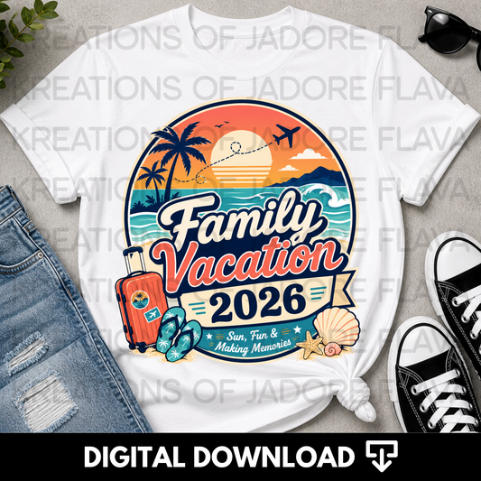 Family Vacation 2026 PNG | Beach Trip Shirt Design | Summer Travel Digital Download